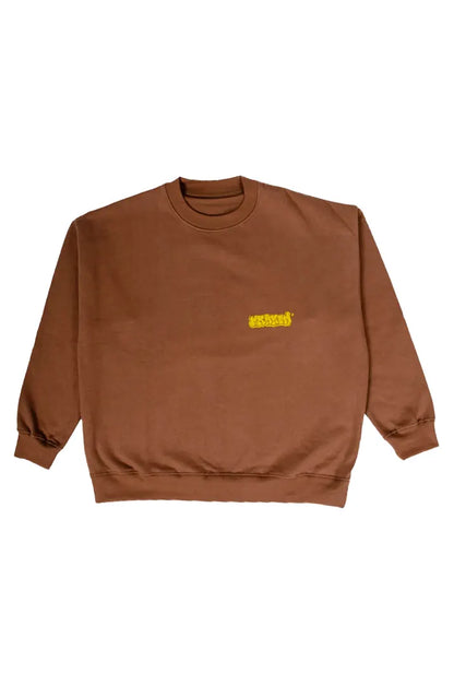 Vista frontal de la Sudadera Tu Tío Paco. Sudadera brushed oversized sin capucha, de felpa perchada 100% algodón en color Brownie especial.